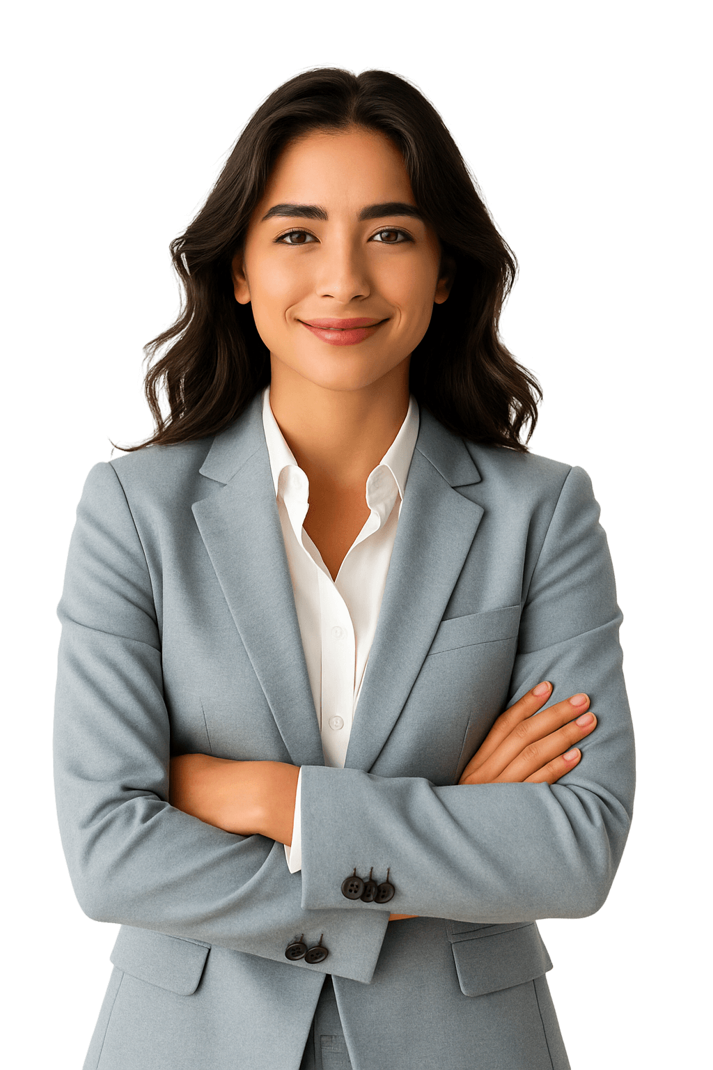 Profesional de recursos humanos sonriendo y con los brazos cruzados